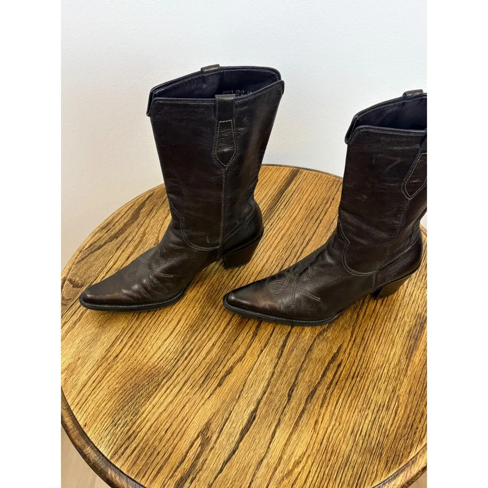 Franco Sarto Cowboy Boots Womens 8.5 Brown Leather Pointed Toe Western Chic - Picture 5 of 10